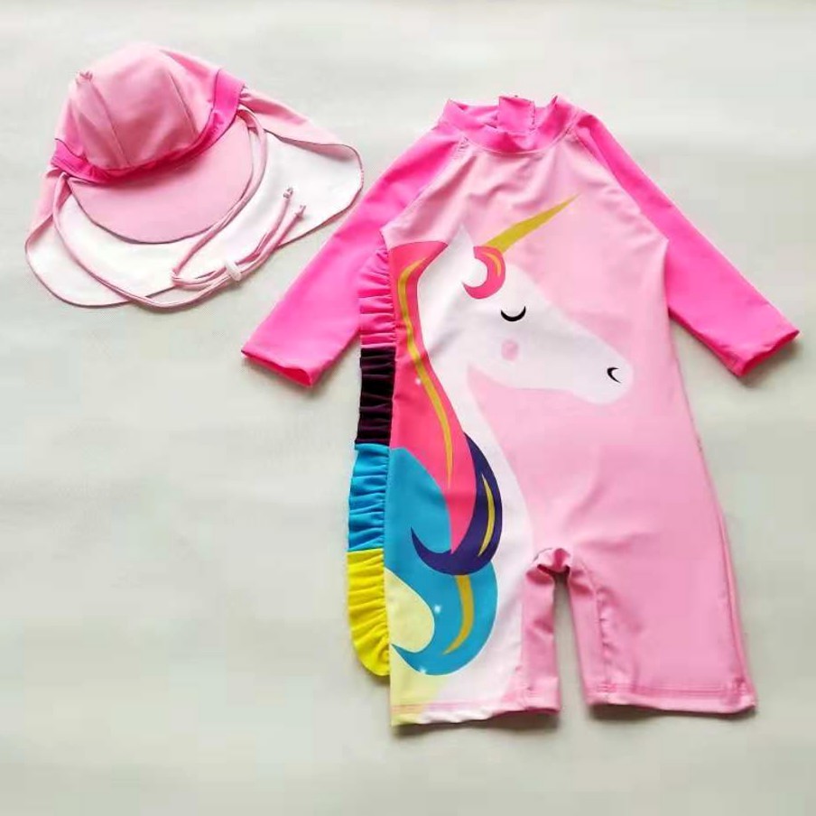  Baju  Renang  Anak Perempuan Lengan Panjang Motif Unicorn  