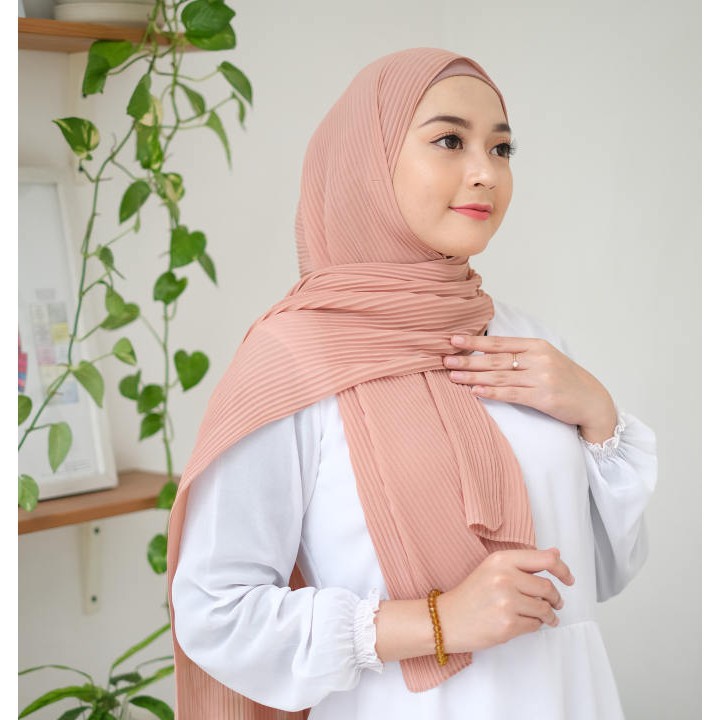 Alny Hijab - Pashmina Plisket Ceruty Premium Full Tanpa Garis Tengah Kerudung Jilbab Lidi Pasmina Seruti Lipit Pleated Hijab