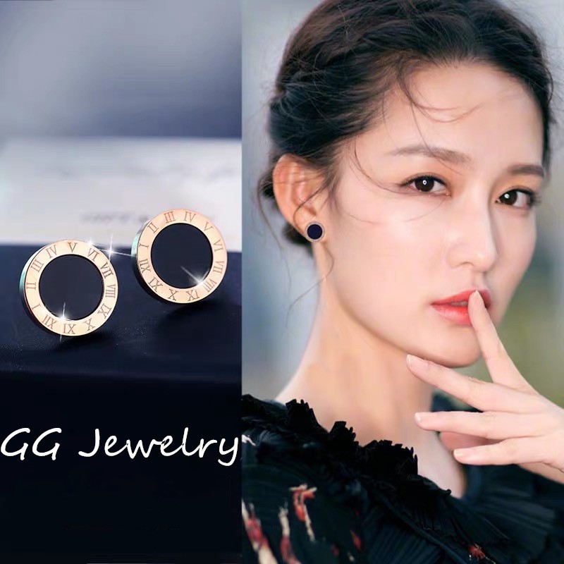 Anting Tusuk Lapis Rose Gold 18k Desain Angka Romawi Gaya Korea Untuk Wanita