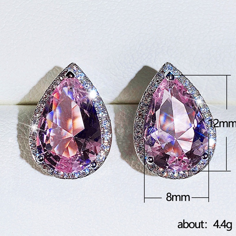 Fancyqube Anting Stud Bentuk Water Drop Warna Pink Untuk Wanita