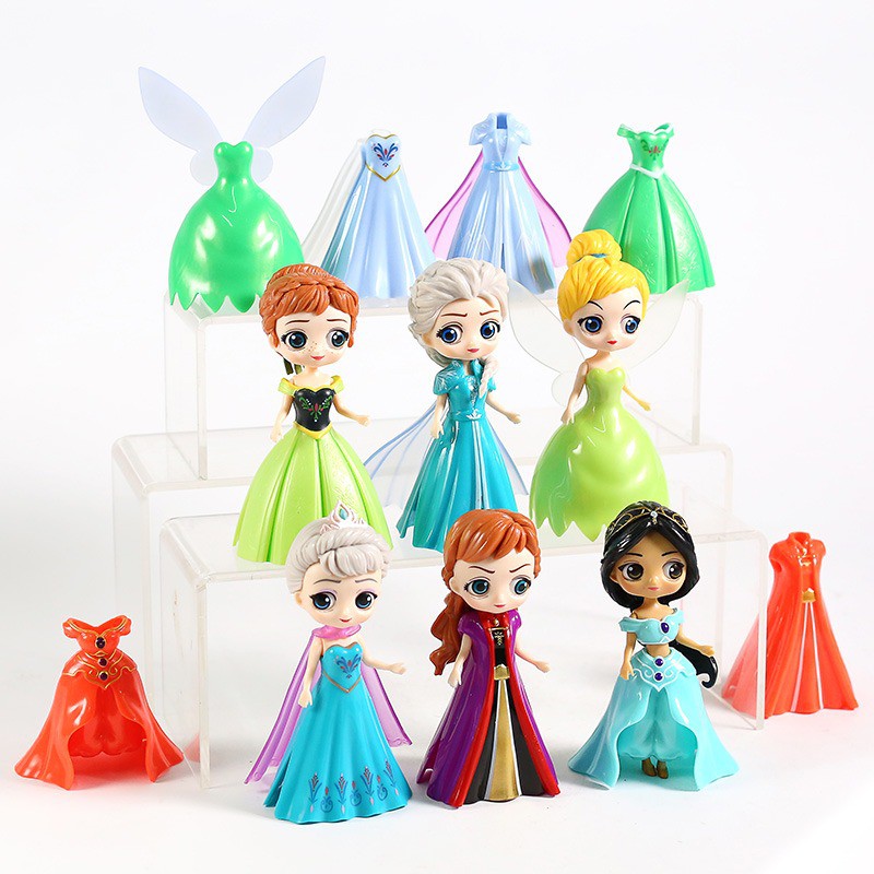 Pajangan Figure Princess Frozen Jasmine Tinkerbell Ganti Baju set isi 6