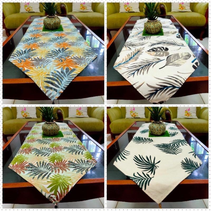 Taplak Meja Tamu Makan Motif / Table Runner Ukuran 120 x 40 cm dengan Rumbai dan Busa Anti Slip