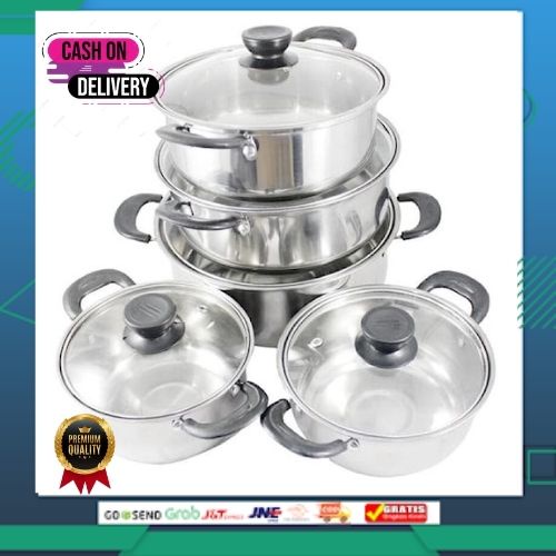 PANCI 5 SUSUN Panci Beranak Stainless Steel Tutup Kaca