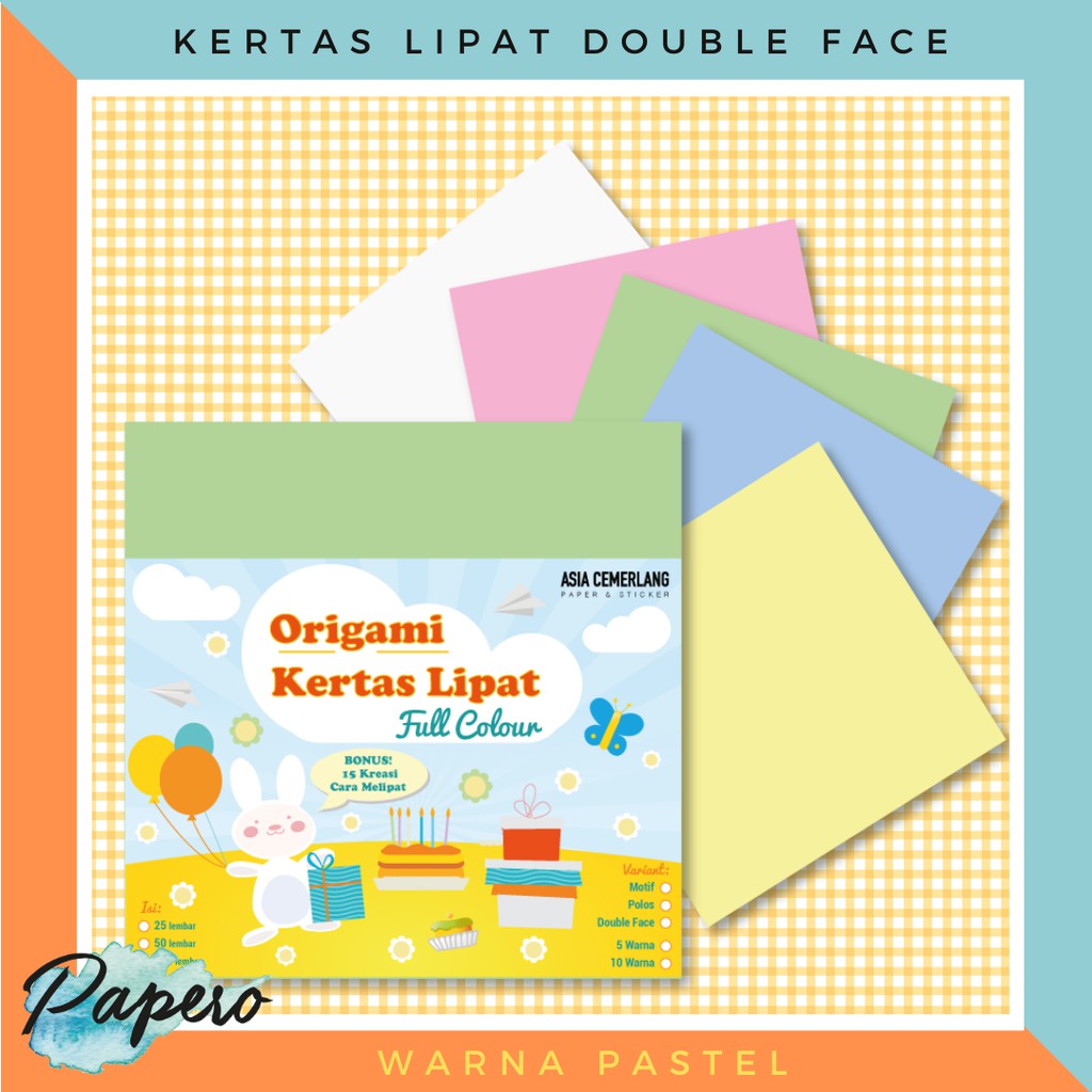 

Kertas Lipat Origami Polos Double Side / Bolak Balik Warna Pastel