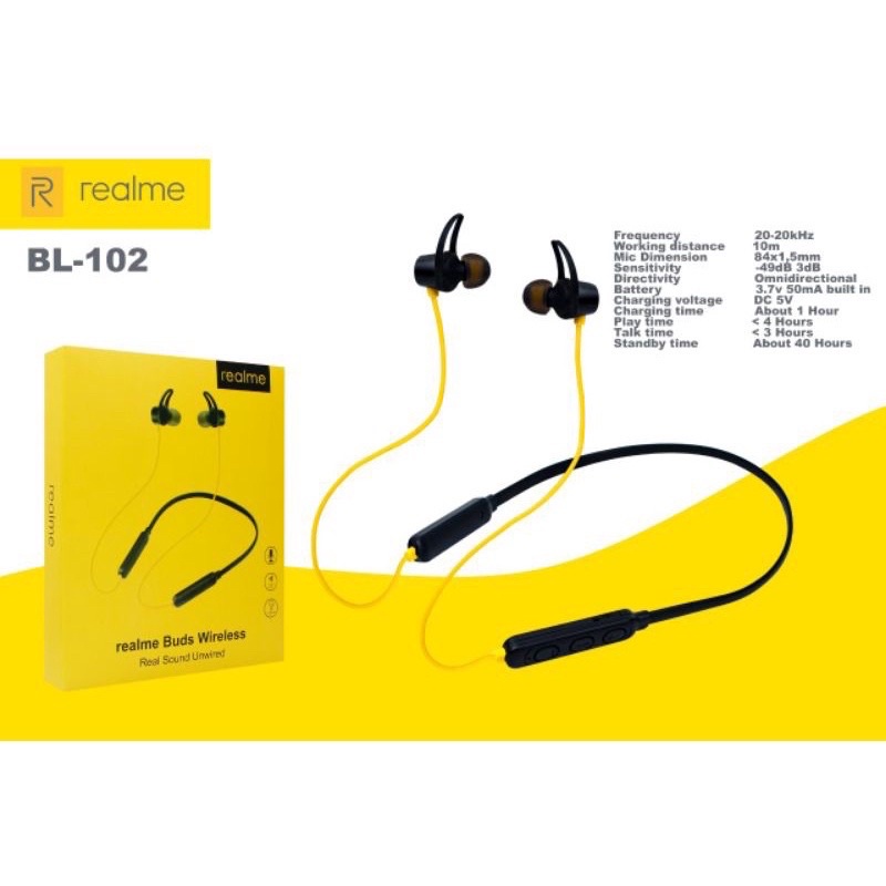 EARPHONE HEADSET HANDSFREE REALME BL-102 TOP BLUETOOTH