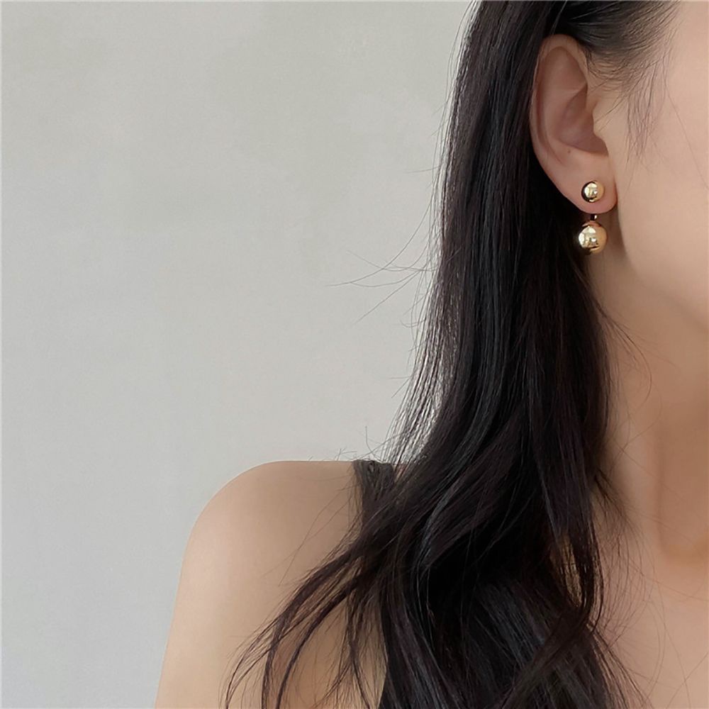 Needway  Elegant Ball Earring Korean Female Earrings Stud Earrings Back Hanging Round Delicate Alloy Girls Double Balls Fashion Jewelry/Multicolor