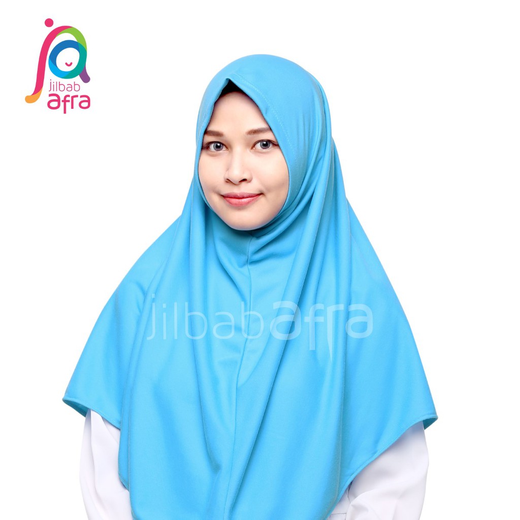 Jilbab Afra Syifa Biru Laut - Bergo Syiria Non Pet - Hijab Instan Bahan Kaos, Adem &amp; Lembut