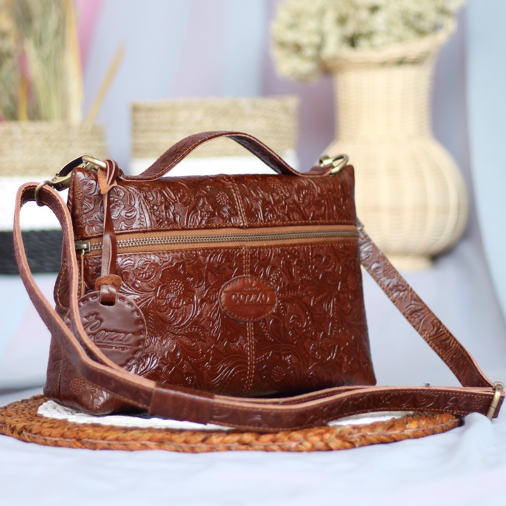 TAS SLEMPANG WANITA KULIT ASLI MOTIF BATIK HAVANA RAISA - FREE GRAVIR NAMA