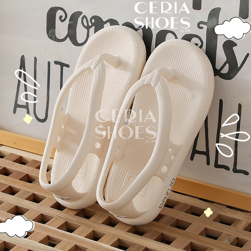 PVC Sandal Slipper Wanita Korean Import Rubber Jelly Elastic Non-Slip Karet Empuk Model Jepit Tali Belakang LUCKY