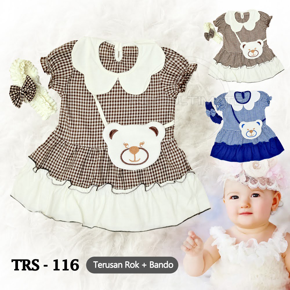 Dress Anak Bayi Dress + Bando Baju Bayi Perempuan Baju Terusan Anak Perempuan TRS-116