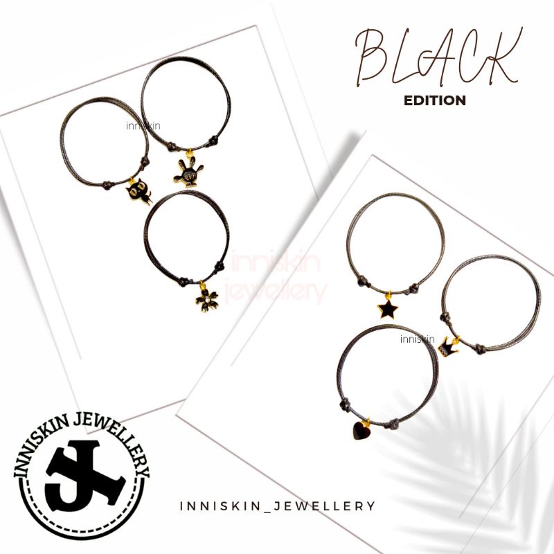 [GROSIR BLACK EDITION] Gelang Liontin Hitam / Gelang Liotin Korea / Gelang banyak Motif Korea / Gelang Tali Hitam Tahan Air / Gelang Waterprood / Gelang Love / Gelang Bintang / Gelang Cat / Gelang Flowe