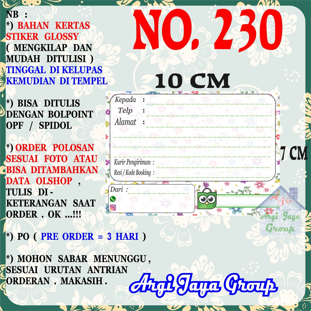 

Stiker Pengiriman - Sticker Alamat Olshop Murah Nomer 230 - 10x7 cm - Glossy