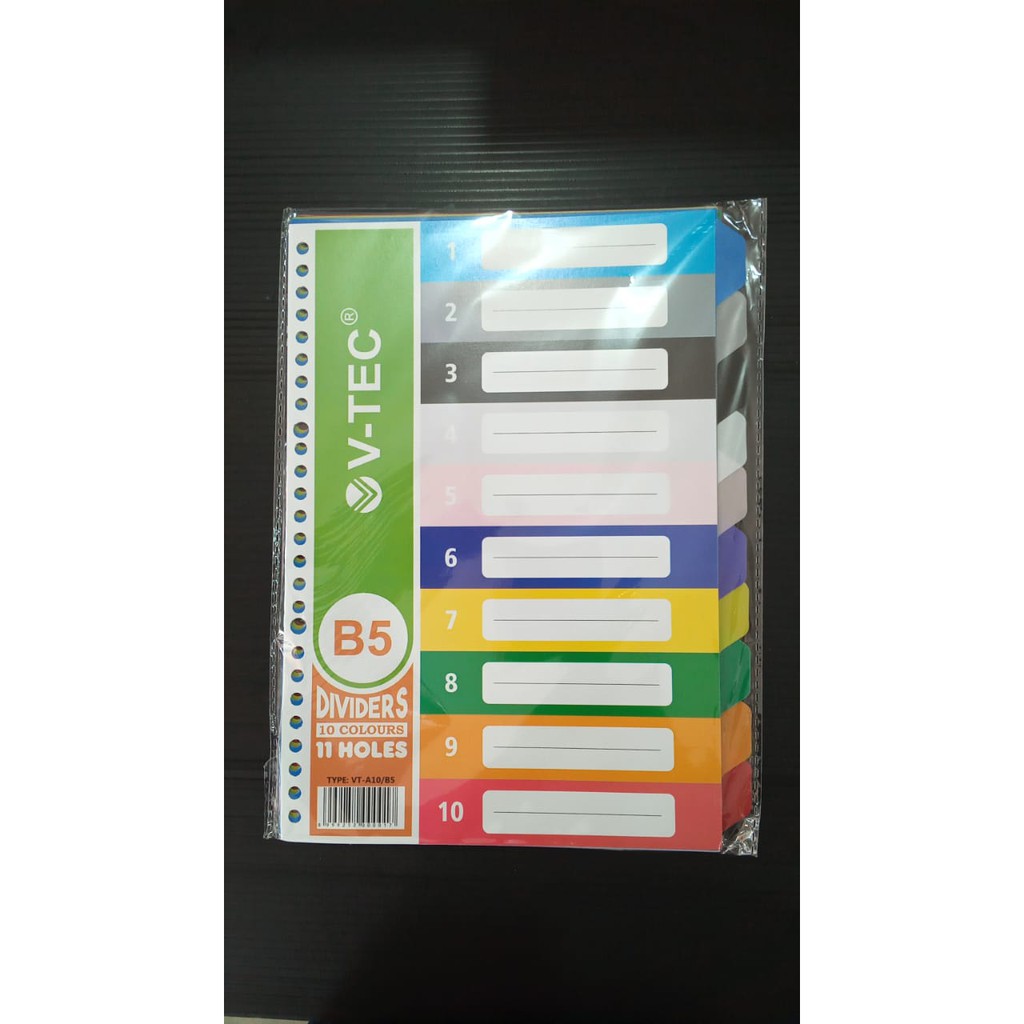 

V-Tec Divider VT-A10 B5 26 Holes 10 Colours V-tec /B5 Pembatas Binder Plastik Warna B5 / Divider