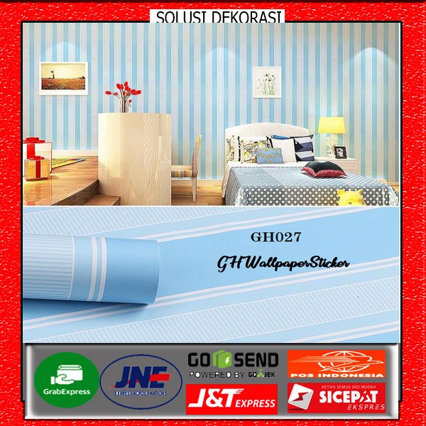 Ready Stok!!! Wallpaper Dinding Motif Salur Biru | Size 45 cm x 10 Meter | Anti Air| SOLUSI DEKORASI