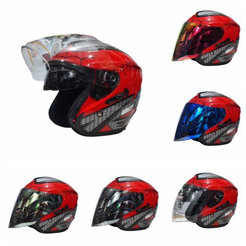 Helm G2 Optimax Double Visor Motif Spiderman Paket Ganteng Model Ink Dynamic