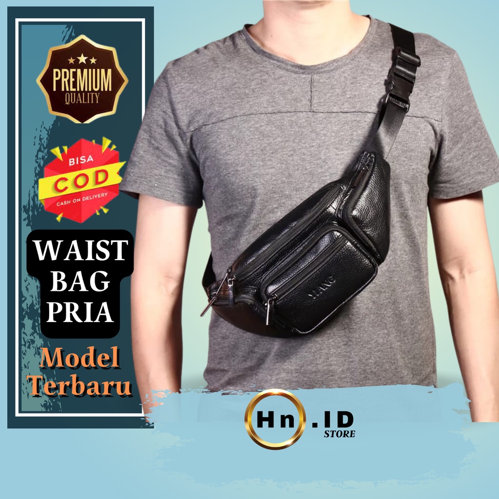 Tas Waistbag Kulit Pria Tas selempang cowok Kulit Sintetis Tebal Pinggang Import Premium KekinianSim