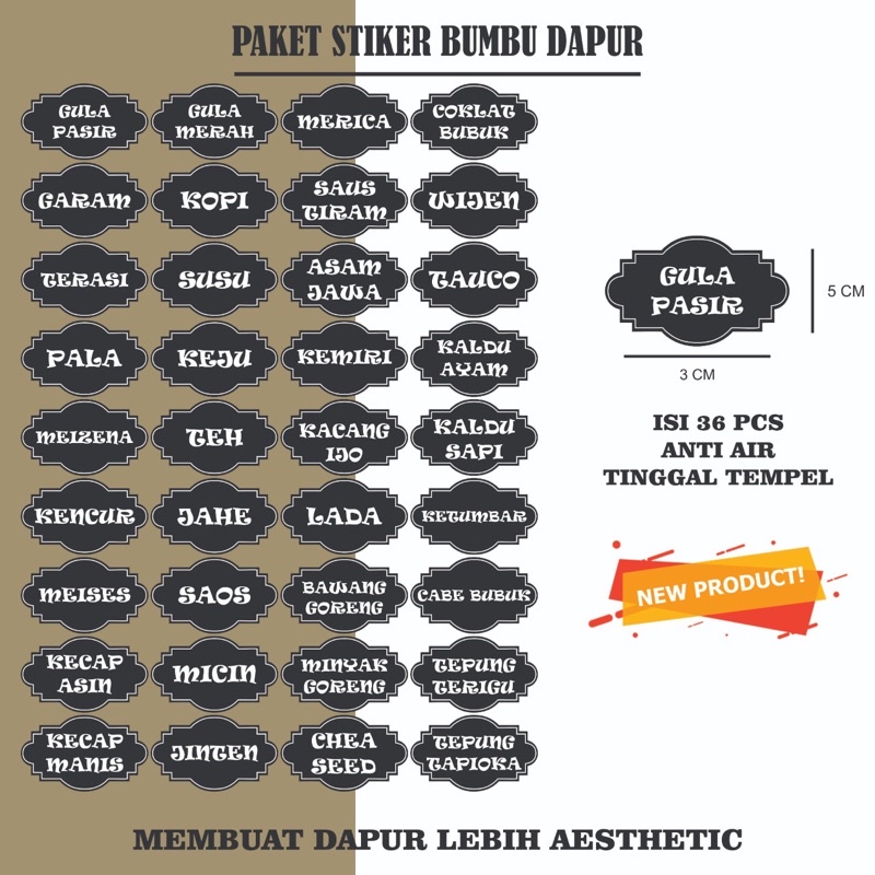 

STIKER NAMA BUMBU PAKET ISI 36pcs MURAH