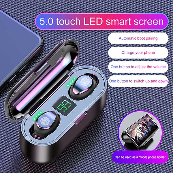 (COD) F9-2 TWS Bluetooth Headset Bluetooth with Power Bank Dengan Mikrofon 5.0 Earphone Bluetooth TWS HiFi Stereo Waterproof Earbuds Wireless Earphone Headset with Mic Headphone