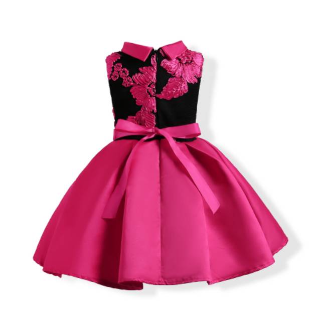 GA2540 BLOSSOM DRESS FUSCHIA / gaun pesta ulang tahun anak perempuan import pink imlek