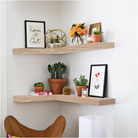 Rak Dinding Ambalan Sudut Siku Rak Pajangan Floating Shelves Minimalis 2 Set (40x30cm)
