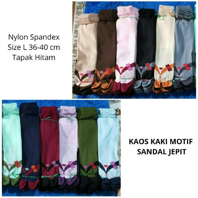 Kaos Kaki Jempol Wanita Muslimah Motif Sandal Jepit (Nylon Spandex Size L Tapak Hitam Panjang Murah)