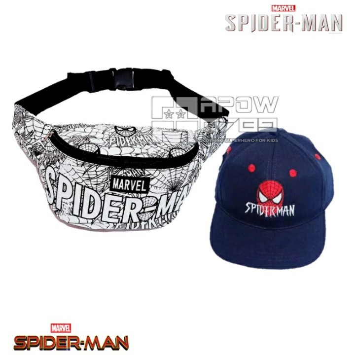 Waistbag anak Paket 2 in1 wesbag anak laki laki dan topi anak laki laki Karakter Spiderman