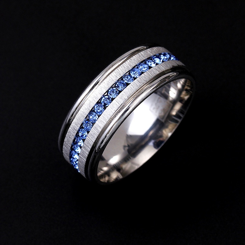 Cincin Sapphire Bahan Stainless Steel Antioksidan Gaya Punk Hipster Untuk Pria