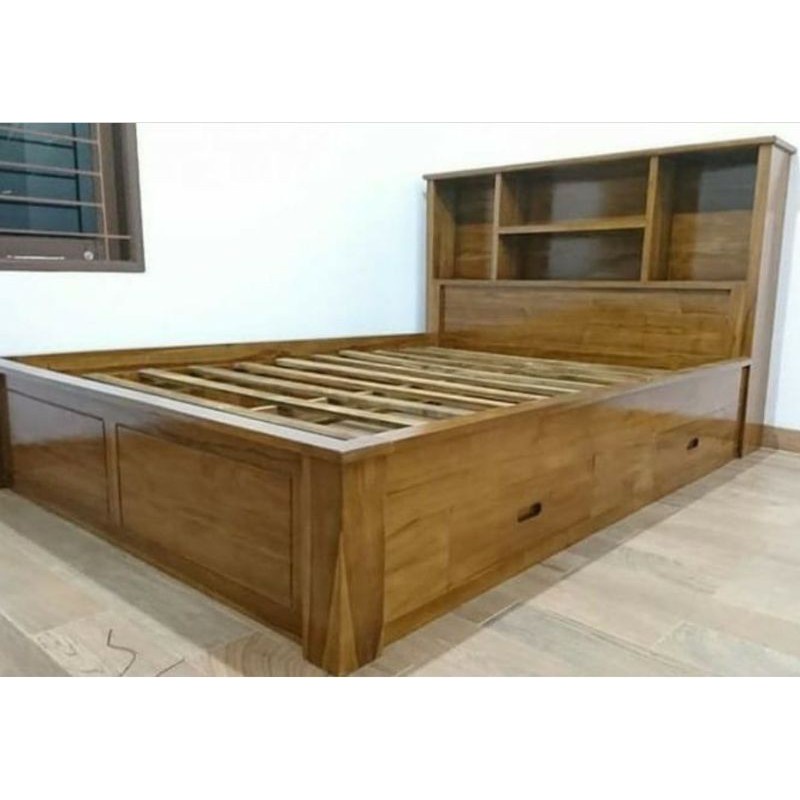 Tempat tidur ranjang minimalis kayu jati, dipan laci sorong jepara
