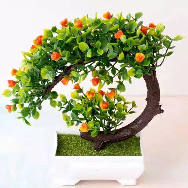 NM353 Bunga plastik / pajangan bunga Artificial / motif Rose/ Vas Petak-Orange