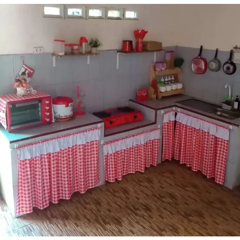 Gorden tirai kolong dapur kotak poni