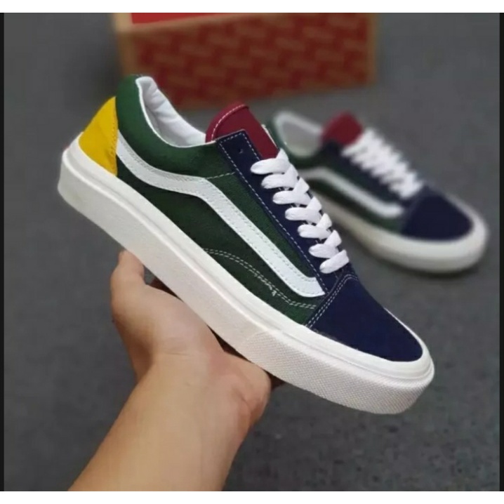 VANS OLDSKOOL CLASSIC NAVY GREEN YELLOW GARANSI PREMIUM 100% FREE PAPERBAG vans old skool