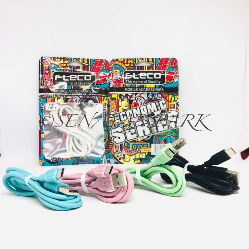 KABEL CHARGER FLECO T-111 MICRO IPHONE TYPE C KABEL DATA MACARON FLECO T-111 PACKING PLASTIK