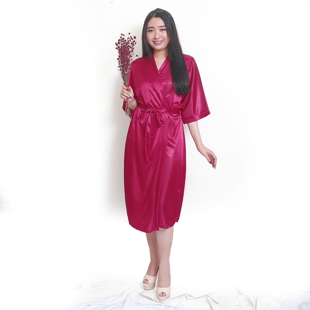 FOLVA bridesmaid kimono wedding baju tidur satin 1556MKIM Maroon-5