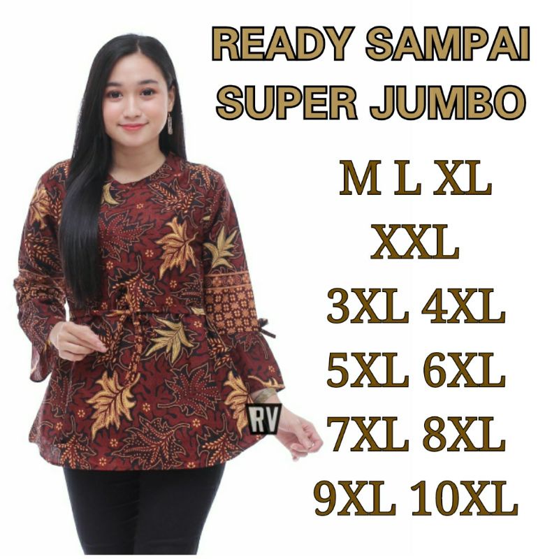 Atasan wanita bisa seragaman jumbo super jumbo big size blouse blus batik motif jati bahan katun