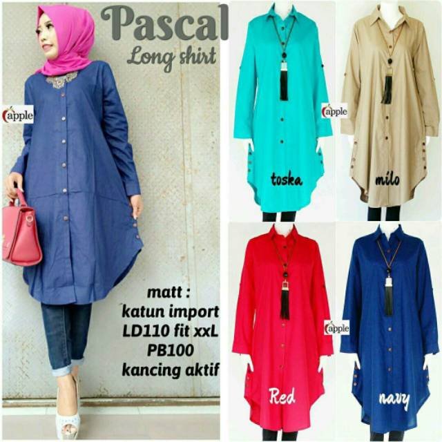 Pascal Longshirt, Longshirt, tunik, atasan wanita, modern Tunik, kekinian tunik, tunik modis, jumbo