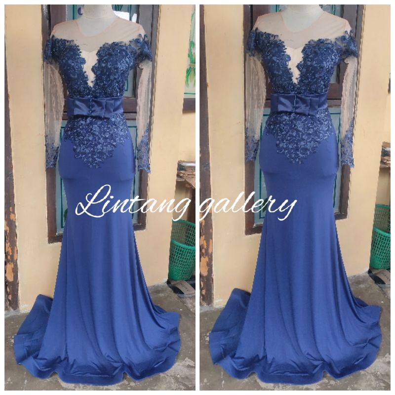 long dress navy korea Lintang gallery