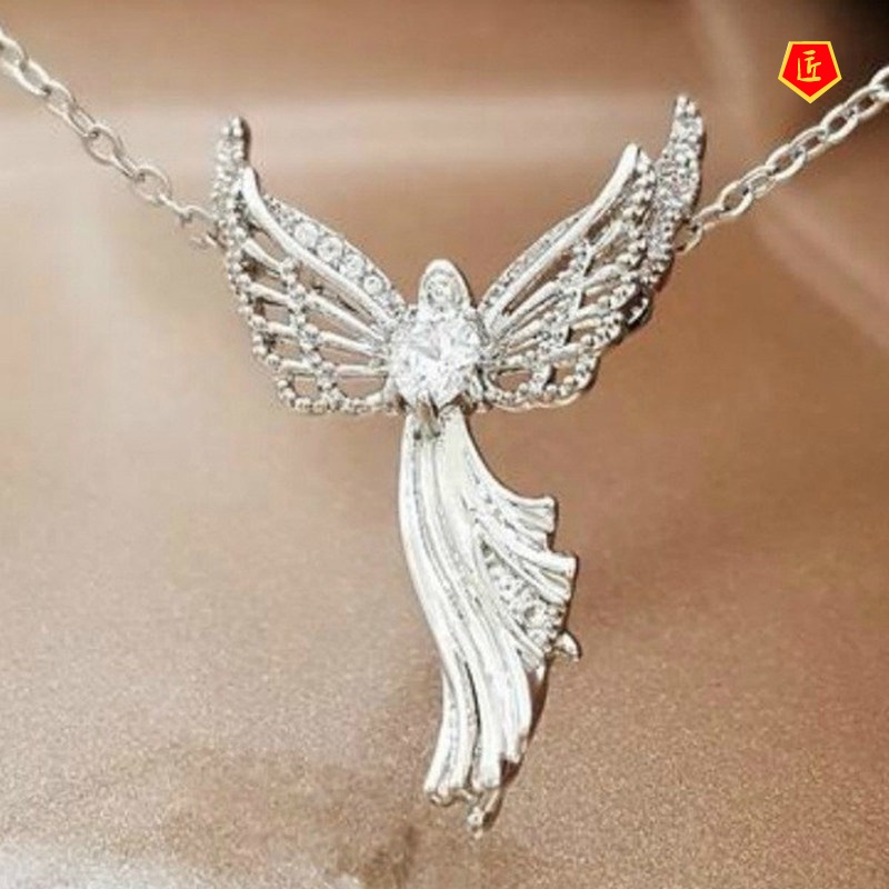 [Ready Stock]Virgin Mary of Christ Pendant European and American Angel Wings Zircon Micro-Inlaid Necklace