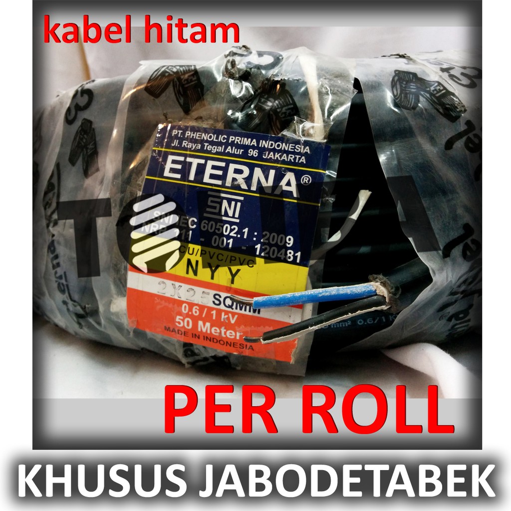 kabel hitam eterna nyy 2x2.5 2x2,5 kawat isi 2 / 50meter 50m roll GOS*ND