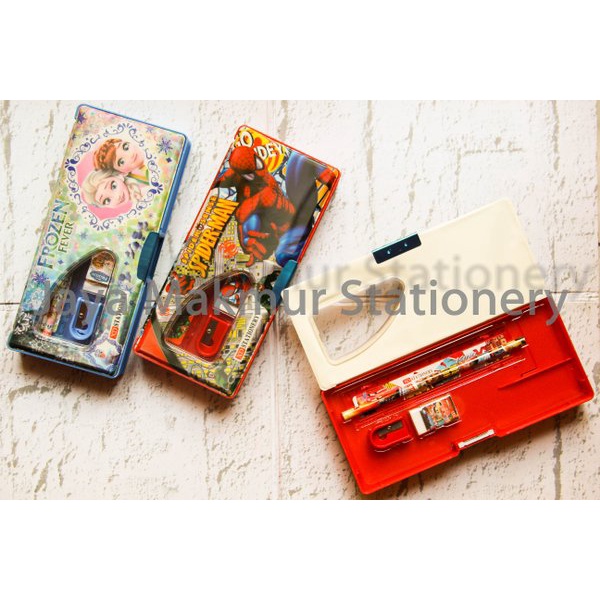 Tempat/Kotak pensil 2 susun kaleng dilengkapi  alat tulis (H-9808/ GP 015/ 628/ LPY99-1/ 99-8)/ 9517-6