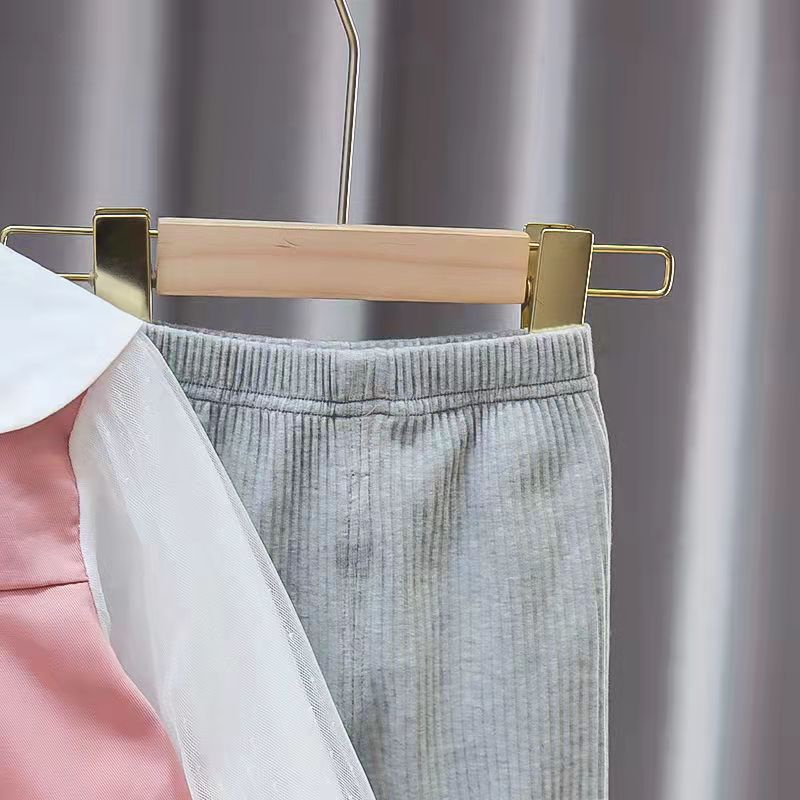 KF CAT Setelan anak perempuan import/ Set anak cewek baju kerah pita + celana legging korea casual style untuk 1 -5 tahun-8