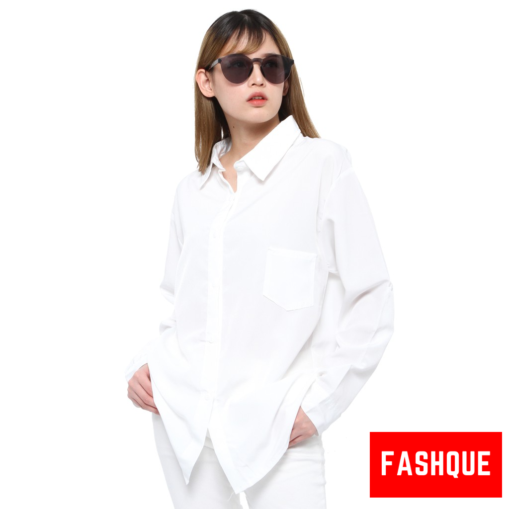 Kemeja Wanita Jumbo Lengan Panjang Polos Casual Oversize Terbaru Murah Kekinian - 0064-1