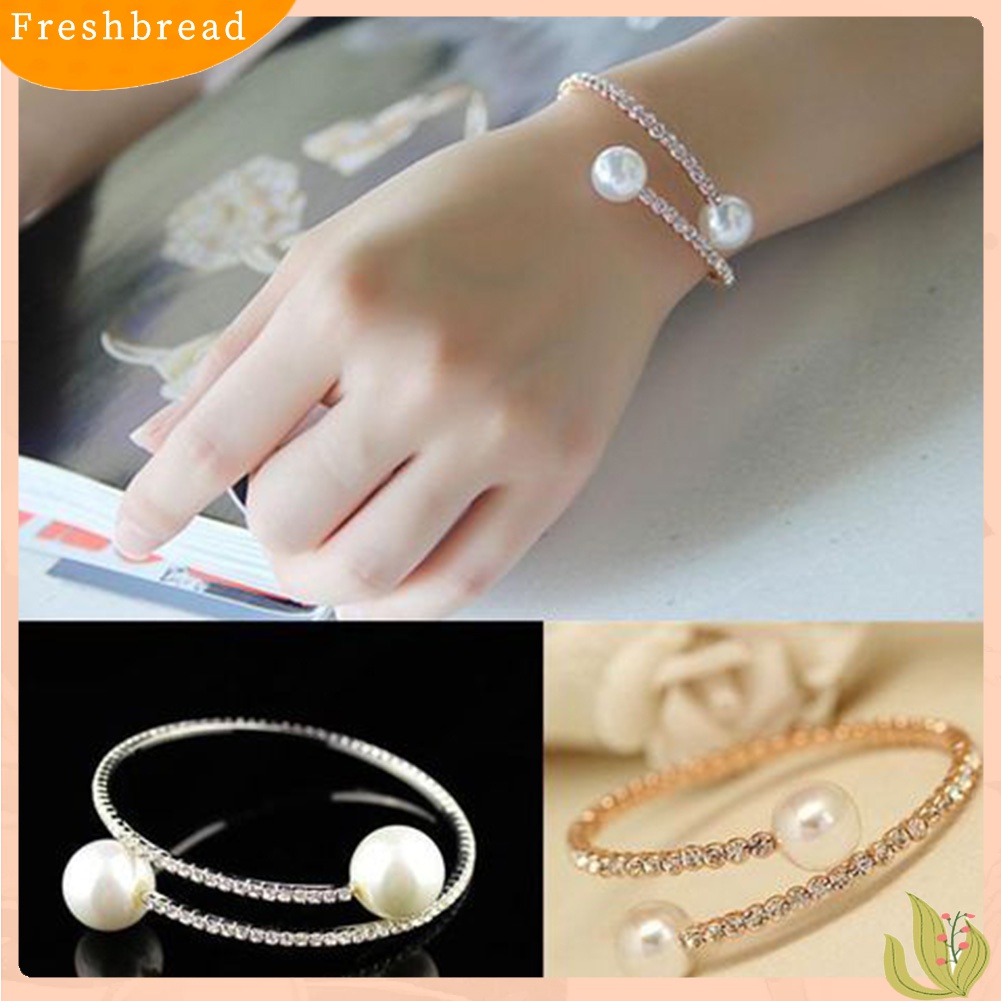 [TERLARIS]Fashion Single Row Rhinestone Inlaid Faux Pearl Opening Bracelet Women Jewelry