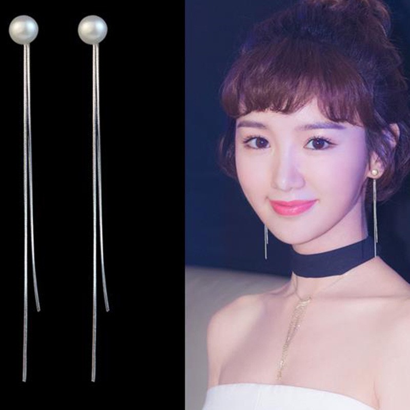 Anting mutiara sederhana rumbai panjang Temperamen liar Korea
