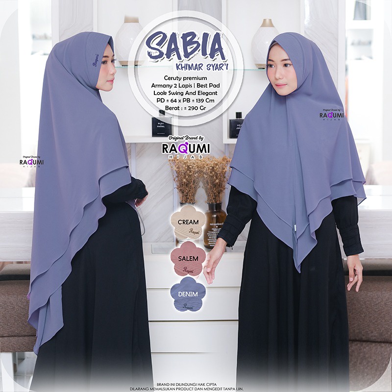 Sabia Khimar Syari Original Raqumi Hijab Instan Wanita Khimar Ceruty Premium Sabia Raqumi