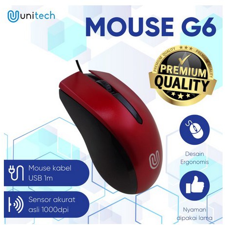 itstore Mouse Kabel Optikal G6 Unitech Wired Kabel USB 1000DPI For Laptop PC Gadget