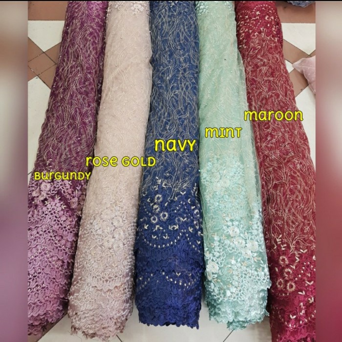 Tile mutiara. kain brokat mutiara. tulle mutiara. brukat bordir. tille
