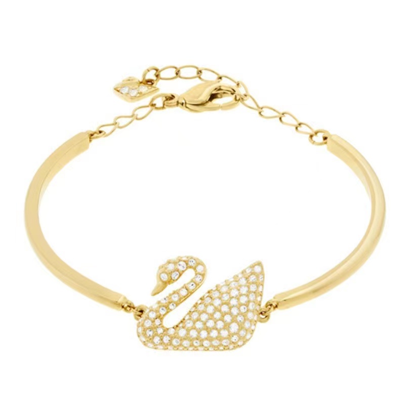 COD Gelang Bracelets Fashion Swan Cuff Bracelet with Zircon Women Animal Bird Jewelry