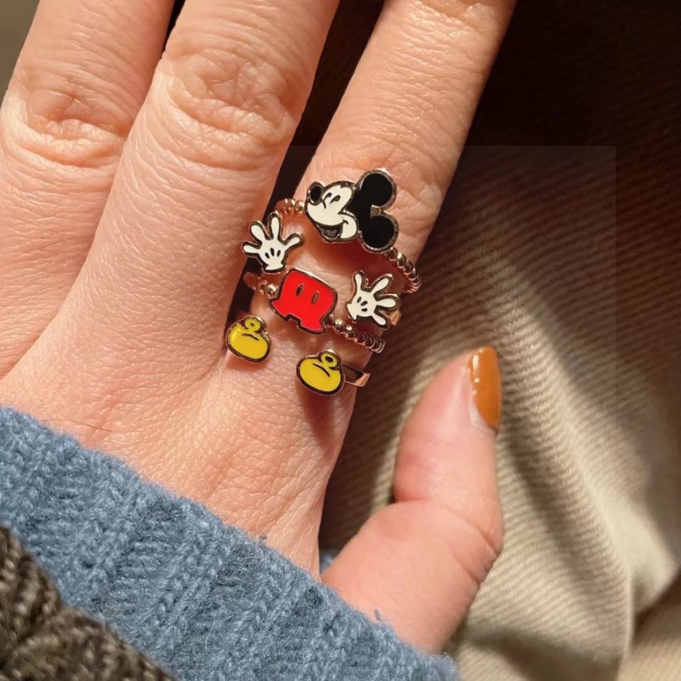 Cincin Model Terbuka Bahan Alloy Desain Tikus Kartun Lucu Untuk Wanita