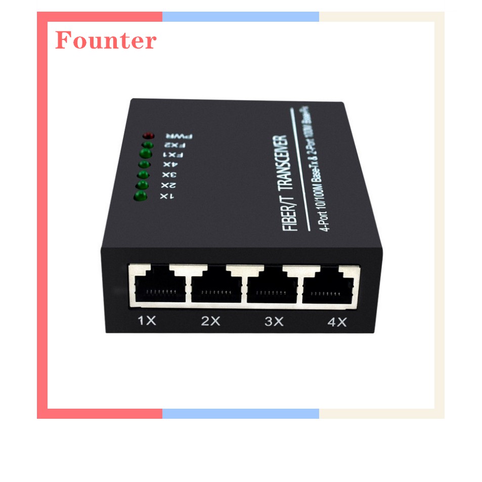 【With adpter】10/100M  2 SC 4 RJ45 Ethernet Fiber Switch Optical Media Converter Single Mode Fiber Port