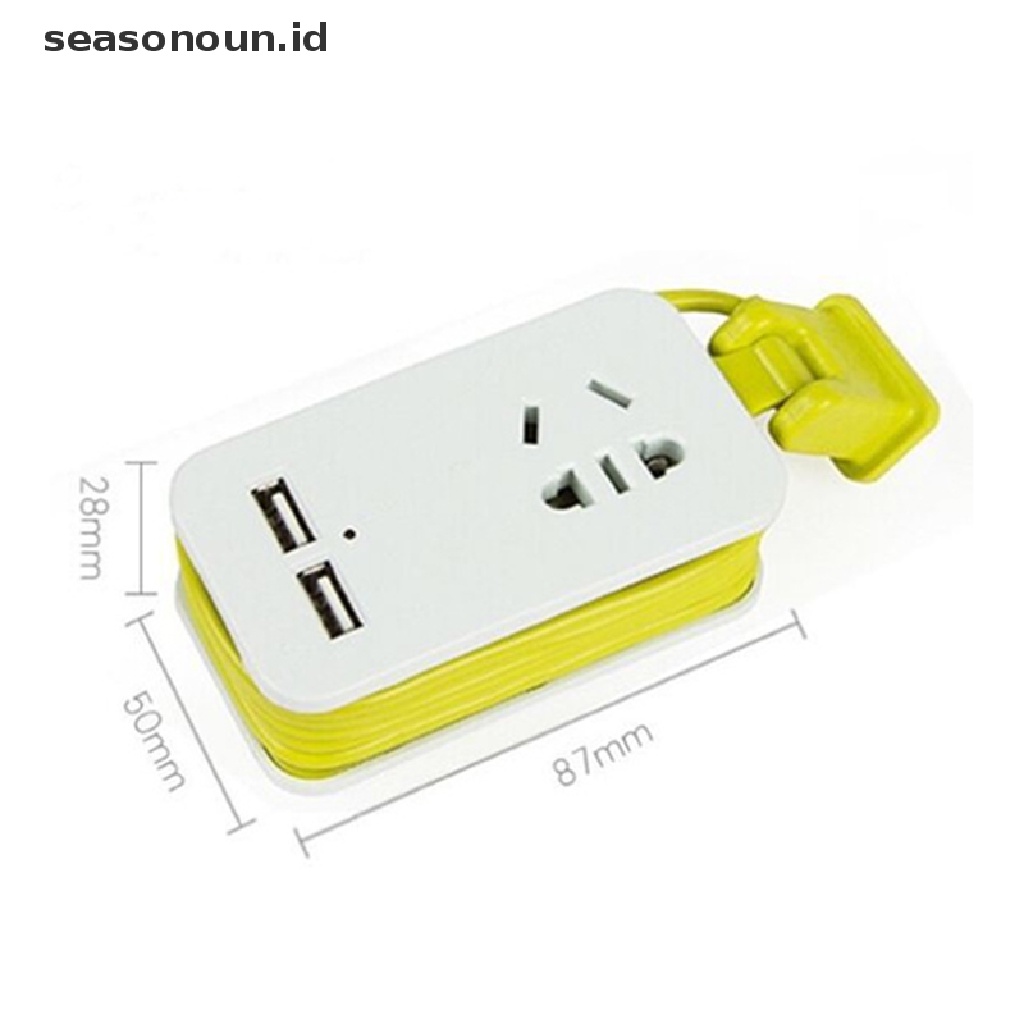 (seasonoun) Kabel Extension Power Strip Portable Panjang 1.5M + 2 Port USB